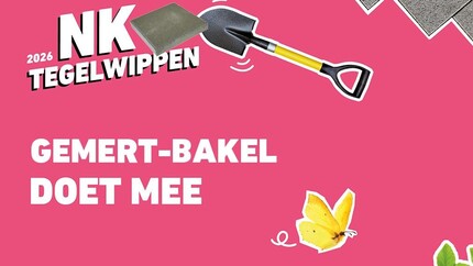 Illustratie NK Tegelwippen Gemert-Bakel in thema kleur roze met gele vlinder en tegels en groen